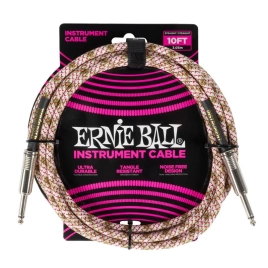 Кабель ERNIE BALL 6426 инструментальный оплетеный прямые джеки, 3 метра белый/красный/зеленый