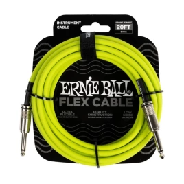 Кабель ERNIE BALL 6419 инструментальный Flex прямой-прямой джеки, 6 метров зеленый