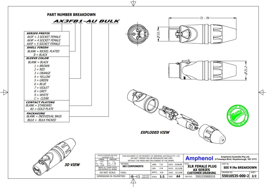 Разъём AMPHENOL AС3F  кабельный фото 2