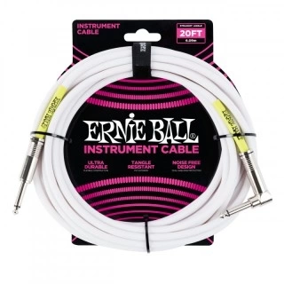 Кабель ERNIE BALL 6047 инструментальный 6,0 м, прямой/угловой джеки, цвет белый фото 1