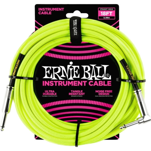 Кабель ERNIE BALL 6085 инструментальный 5,49м, прямой/угловой джеки, желтый фото 1