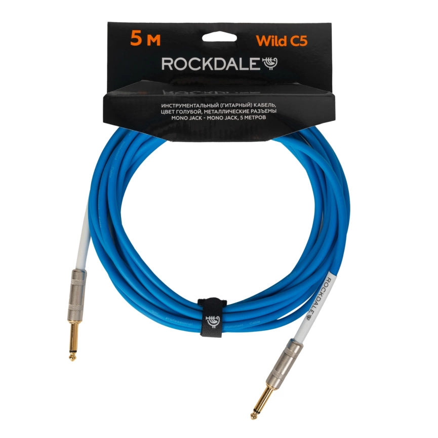 Кабель ROCKDALE WILD C5 гитарный раъемы mono jack-mono jack голубой 5 метров фото 1