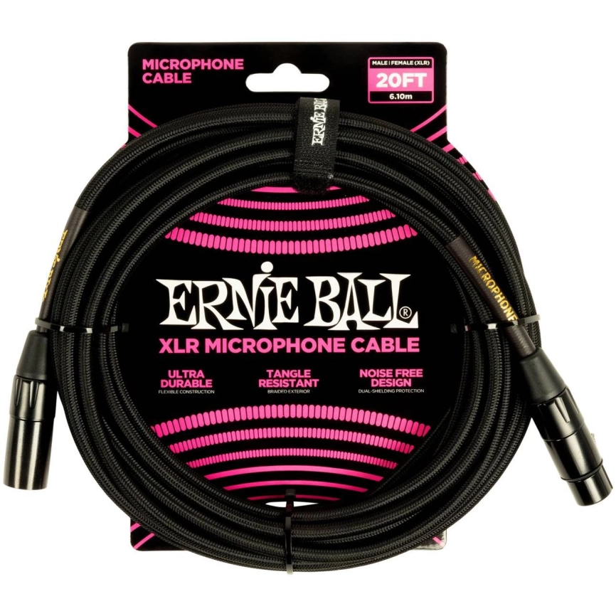Кабель ERNIE BALL 6392 микрофонный оплетеный XLR-XLR 6м черный фото 1